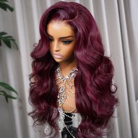 Perruque frontale en cheveux humains couleur bordeaux, vente en gros, cheveux vierges alignés sur les cuticules, ondulés, Remy brésiliens 99J 13x4 HD transparente