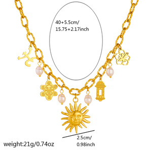 European American Style Stainless Steel Necklace Gold Plated Sun Charm Pearl Clavicle Chain Gift Jewelry - Product Image 4