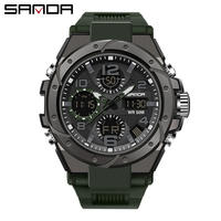 Montre de sport pour homme SANDA 6008 de luxe, bracelet en caoutchouc, étanche 5ATM, mouvement à quartz, chronographe, affichage LED, date automatique