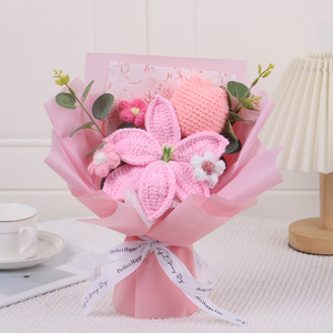 Creative Handmade Knitted Crochet Lily Tulip Knitted Small <b>Artificial</b> Flowers <b>Bouquet</b> Crochet Flower <b>Bouquet</b> - Product Image 1