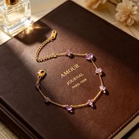 Ensemble collier en acier titane avec pierres concassées irrégulières violettes, chaîne de clavicule style forêt de luxe léger pour femme