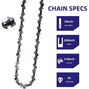 GSSHBR Chainsaw Chain 18 Inch 62 Drive Links 0.050 Gauge 3/<b>8</b> Pitch Replacement For Ryobi Kobalt <b>Echo</b> Wood Cutting - Product Image 5