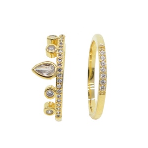 Promotion Gold Plated Fashion Wedding Engagement Cz Band Set of 2 Pcs <strong>Crown</strong> <strong>Ring</strong> - Product Image 1