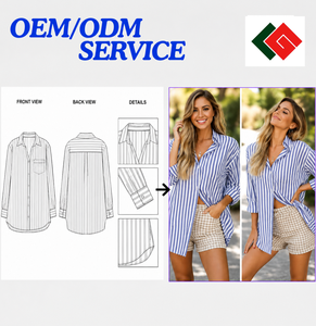 Chemise rayée ample pour femme, manches longues, épaules tombantes, style boyfriend, en popeline de polyester, collection printemps, personnalisable OEM/ODM - Product Image 2