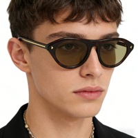 Lunettes de soleil rétro œil de chat étroites Y2K des années 90, monture en acétate de haute qualité, verres en nylon, clous dorés, pour femmes et hommes
