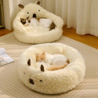 Coussin pour animaux de compagnie, lit pour chat et chien, chaud pour l'hiver, en alpaga moelleux, antidérapant avec rebord surélevé, lit apaisant pour chien et chat, nid pour chat en demi-cercle