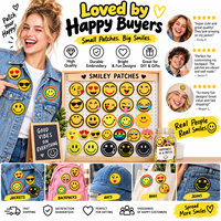 Patch brodé thermocollant ou à coudre pour fête d'enfants, motif Smiley Face mignon, drôle, visage heureux, émoticône de dessin animé, vente en gros