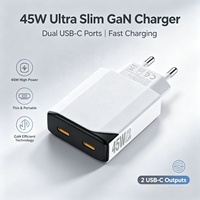 Chargeur GaN 45W à double port USB-C, chargeur rapide et fin, PPS QC3.0 SCP PD, prise murale EU, pour iPhone 15 14, Samsung, téléphone Android