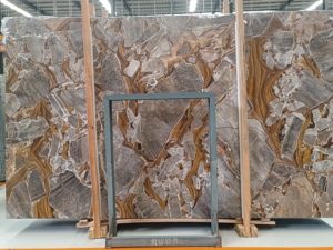 Dalles de marbre doré poli de luxe avec veines dorées de Versailles, carreaux de marbre fusion pour murs et sols - Product Image 3