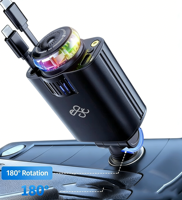 Chargeur de voiture universel 5 en 1, câble rétractable de type C, chargeur iPhone avec aromathérapie, lumière étoilée, chargeur de voiture