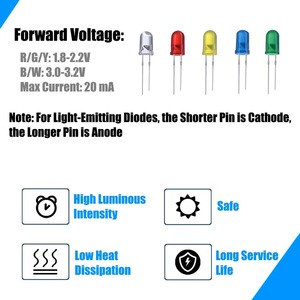 Aangepaste RGB Mini DIP <span class=keywords><strong>LED</strong></span>-diodes, voorbedraad, 365nm 395nm IR, 3mm 8mm 10mm 3mm 5mm Rood Groen Blauw 5V 3V 6V 12V voor 365nm 395nm - Product Image 4