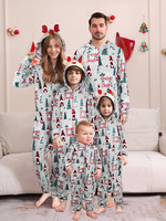 Combinaison de Noël thermique tricotée pour femme, pyjama mignon à imprimé dessin animé, à capuche, taille élastique, combinaison intégrale, pyjama familial
