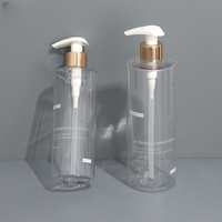 Bouteille en Plastique Givré Transparent de 300ml 500ml pour Shampoing, Gel Douche, Après-Shampoing, avec Pompe Distributrice en Aluminium