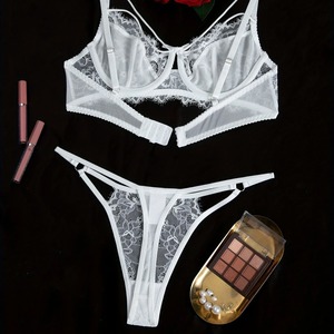 New Women's Underwear Lace Embroidery <b>Sexy</b> Perspective Ribbon Adjustable <b>Set</b> Two Piece Women's Bra <b>Set</b> - Product Image 3