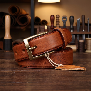 Ceinture en cuir de vachette double face imprimée vintage de haute qualité, lavée à l'eau, avec boucle ardillon en cuivre, largeur 2,8 cm, pour femme, style jean - Product Image 3