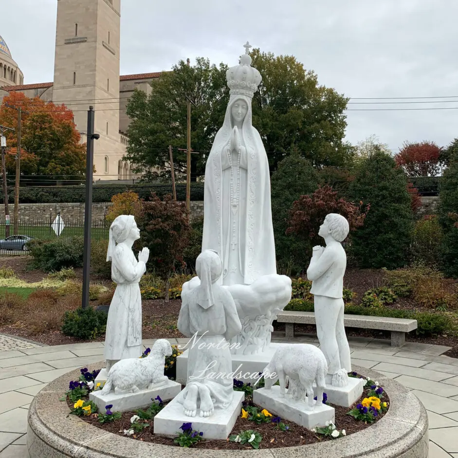 Katholieke Religie Sculptuur Kerkdecoratie Wit Marmer Onze Dame Van Fatima Standbeeld Maagd Mary Sculptuur TRFK-MCM051