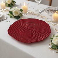 Assiettes rondes de luxe 13 pouces en PP doré, à motif gaufré ondulé, durables, réutilisables, vintage, à motif personnalisé, pour vaisselle de mariage
