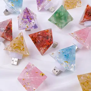 Wholesale Natural Healing Energy Crystal Gravel Pyramid Lamp Epoxy Pyramid Night Light Home Decoration