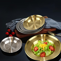 Plato Retro de Acero Inoxidable Dorado, Plato para Pasta Estilo Occidental, Plato para Postres, Plato para Aperitivos, Plato para Camarones Panlong