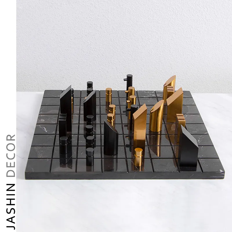 20 Inch Luxe Schaken Metalen Marmeren Stukken Internationale Schaakbord Vierkante Schaakbord Set