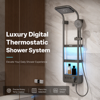 Panneau de douche moderne avec pommeau de douche pluie, douchette à main, étagères de rangement et affichage numérique pour salle de bain, vente en gros OEM
