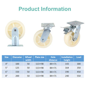 4-8 इंच औद्योगिक भारी शुल्क के साथ नायलॉन/लौह कोर/रबर/टीपीसी व्हील ब्रेक 300-550 किलोग्राम भार क्षमता - Product Image 3