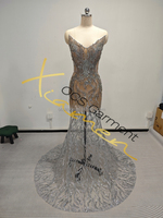 Ocstrade Robes de Mariée Sirène à Col en V en Maille Pailletée de Haute Qualité pour Femmes, Robes de Bal de Luxe en Strass pour Filles Noires
