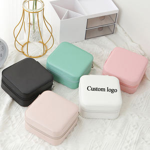 Custom Portable Square Leather Jewelry Organizer Small Travel Case Zipper Closure Customized Color Logo Printed <b>Ring</b> Earring - Product Image 2