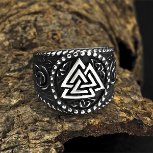 Men's <b>Titanium</b> Steel <b>Ring</b> Viking Triangle Logo Geometric Hip Hop Style Fashion Jewelry Gift - Product Image 2