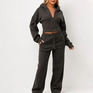 Sweat-shirt à capuche zippé pour femme, coupe courte, coupe oversize, coupe-vent, respirant, grammage lourd, séchage rapide, écologique, personnalisable en usine, pour l'hiver - Product Image 2