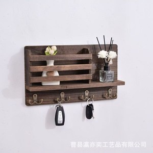 Wooden Wall-mounted Key <b>Rack</b> With <b>Shelf</b> And Hooks For Entryway Storage - Product Image 3