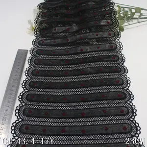 Toptan Pu deri siyah işlemeli dantel Trim yeni stil ince elbise için nakış çiçek dantel oymak