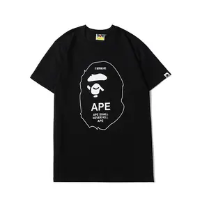 Fashion APE kaus lengan pendek dengan Bathing Ape Man cetakan reflektif warna hitam putih musim panas