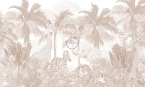 Carta da Parati Adesiva Impermeabile per Cameretta Bambini, Decorazione Murale Marrone con <span class=keywords><strong>Animali</strong></span> Tropicali Vintage - Product Image 5