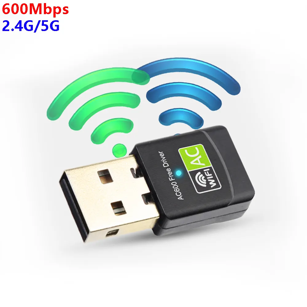 Adaptateur WiFi sans fil double bande usb 600Mbps, 802.11ac, 2.4 ghz 5 ghz, Dongle réseau, prise en charge de Windows XP/10/8/7/Vista