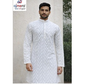 Kurta de Algodón con Relieve para Hombre, Estilo Tradicional, Largo hasta el Tobillo, Corte Regular, Ropa Étnica, Manga Larga, Estilo con Botones, Atuendo Festivo para el Día a Día - Product Image 1