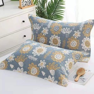 Taie d'oreiller en gaze de coton Qidou 52x78 cm, imprimé tournesol bleu, douce et respirante, pour adultes et couples - Product Image 3