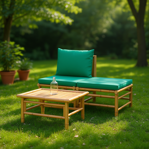 Set Lounge da Giardino in Bambù Verde, Arredamento da Esterno a 2 Posti, Design Elegante con Struttura in Legno Massello - Product Image 2