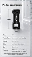 VXM - Herramienta 2 en 1 para Válvulas Presta, de Aluminio Anodizado CNC, Extractor de Válvulas para Bicicletas de Montaña y Carretera, Accesorios de Ciclismo