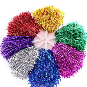 Pompons de cheerleading bicolores personnalisés avec logo, lot de 2 avec poignée à trou pour le doigt, pour l'école, les équipes de danse, en gros - Product Image 3