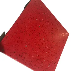 Losas artificiales de cuarzo rojo de cristal, azulejos para encimera