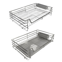 Panier de rangement coulissant pour armoire, égouttoir à vaisselle à 2 niveaux en fil chromé, support à ustensiles pour meuble de cuisine inférieur