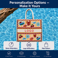 Sac fourre-tout de voyage rayé perlé, sac à main de plage en toile cerise avec nœud d'été, sac à perles personnalisé, vente en gros