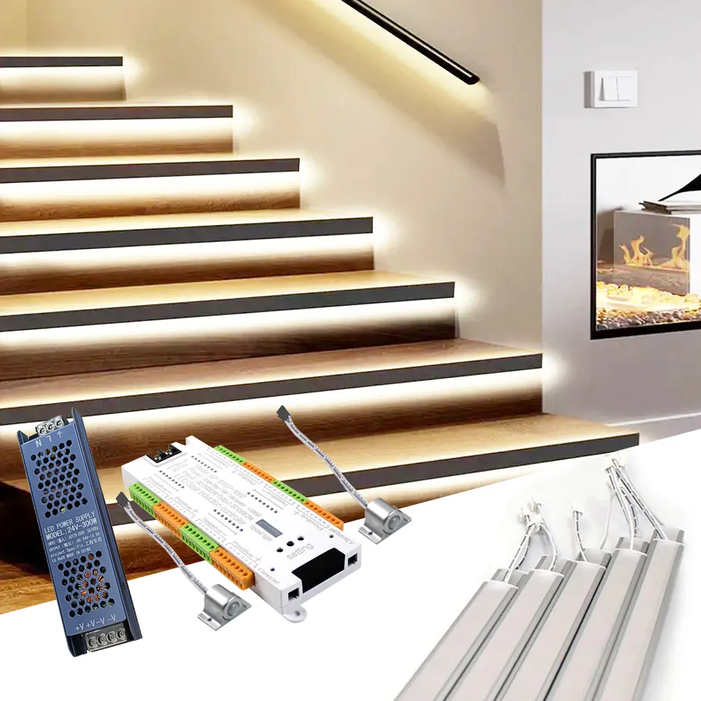 Capteur de mouvement intelligent LED kit d'éclairage d'escalier encastré blanc chaud 3000K aluminium 3W 12v rgb coloré chasse led barre lumineuse lumières d'étape