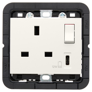 Presa Vimar Linea 2P+T 13A BS USB C Bianca con Ricarica 12W - Product Image 1