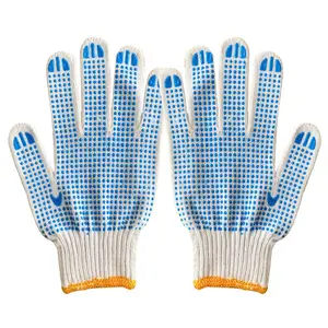 Производитель, 7 калибра 10 г, строительные садовые резиновые защитные перчатки из ПВХ с точками, вязаные хлопковые Синие Рабочие перчатки из ПВХ в горошек