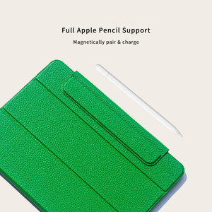 Étui de protection de luxe en cuir véritable/PU <span class=keywords><strong>vert</strong></span> texturé pour <span class=keywords><strong>iPad</strong></span> 10e génération avec logo personnalisé et bord pliable en cuir - Product Image 2