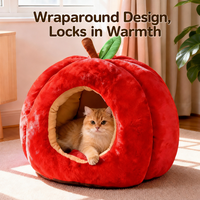 Lit pour chat en forme de pomme rouge de Noël, maison pour animaux de compagnie chaude et confortable pour l'hiver, pour chats et petits chiens, pour dormir en automne et en hiver