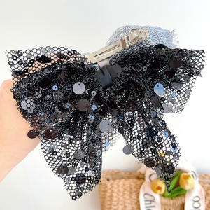 Nouvelle barrette à cheveux en maille française avec nœud à paillettes, accessoire pour femmes - Product Image 6