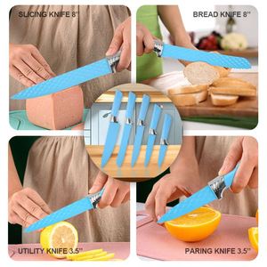 Factory Diamond Pattern Embossing Sharpness Blade Kitchen Knife Set Meat Cutting Household Knives With Detachable Acrylic <b>Stand</b> - Product Image 5